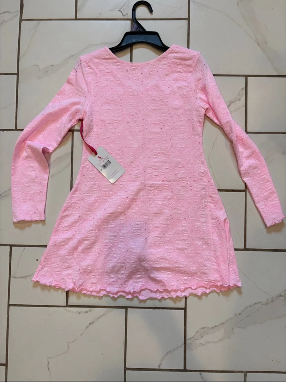 Justice Pink Eyelet Long Sleeve Skater Dress w/ Shorts - NEW - size 7/8